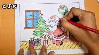 Merry Christmas drawing easy| Santa Claus drawing Christmas Tree drawing Merry Christmas poster