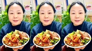 Chinese Food People Eating 🔥 Village Fried Pork & Vegetables | Relaxing Mukbang ASMR 😋