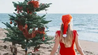 Shooting de Noël à la plage… 9°C, un sapin, une luge… et moi en maillot 😭