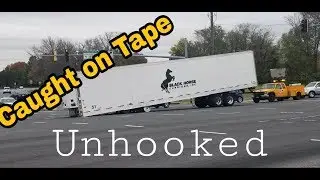 Caught on Surveillance Tape:  Truck Drops Its Trailer Load Crash UNHINGED Wreck Accident