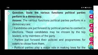 State the various functions political parties perform in a democracy.