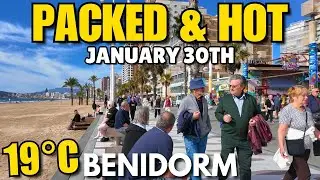 Benidorm - PACKED Levante Beach & Nearby Bars! 😲🏖️ HOT January Weather!
