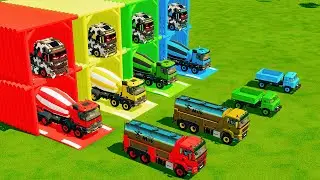 COLORFUL MIXER TRUCK TRANSPORT WITH MAN TRUCKS AND DOUBLE FLATBED TRAILER - FARMING SIMULATOR 22