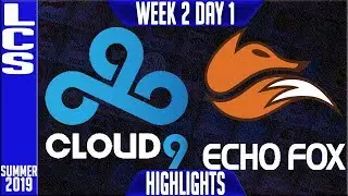 C9 vs FOX Highlights | LCS Summer 2019 Week 2 Day 1 | Cloud9 vs Echo Fox