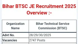 BTSC JE Recruitment 2025 Notification For 2747 Posts,Bihar Junior Engineer
