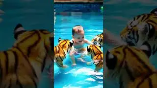 Baby & Tiger Cub Splashing and Having Fun in the Pool! 🐯 | Tales & Tiny Shorts #usababy #usashorts