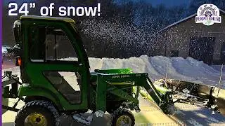 24 inches of snow! Plowing a 1/4 mile driveway (day and night)
