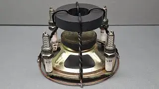Amazing free energy generator from speaker gear with spark plug! Electricity 220v for home use