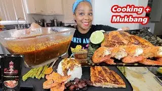 SALMON + GIANT SHRIMP SEASONED WITH BLOVES NEW SMACKALICIOUS SAUCE SEAFOOD BOIL MUKBANG