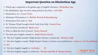 Important Questions on Elizabethan Age