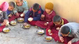 Little Monks having their Dinner at Key Monastery, Kaza, Himachal Pradesh India