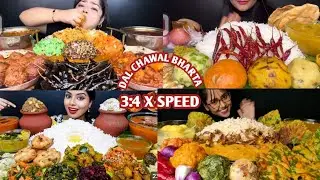 ASMR Eating Spicy 🔥Dal Chawal 🍚Different Bharta Saag🌾 Spicy Black Chilli Vada Challenge Mukbang 