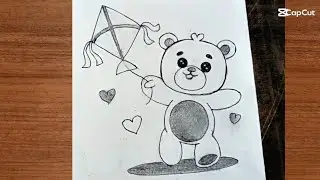 Cute Teddy bear 🧸 Drawing 🎨/ How to draw easy Teddy bear playing with kite 🪁