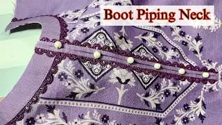 Boot piping neck design cutting and stitching | lace neck design