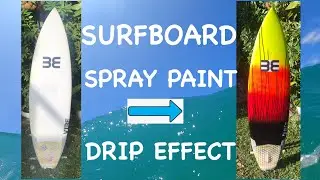 Surfboard Spray Paint Drip Effect in the backyard