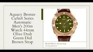 Aquacy Bronze CuSn8 Series Automatic Men's 200m Watch 44mm Olive Drab Green Dial Brown Strap