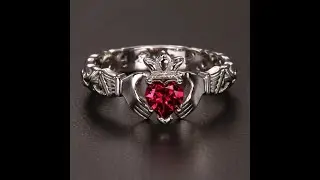 14k White Gold Rhodolite Garnet Claddagh Ring