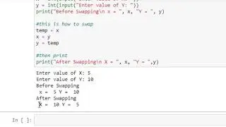 Swap Two Numbers in python Jupyter notebook