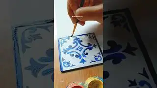 Painting a Blue Pottery Pattern | Jaipur Inspired Art 💙 #shorts #painting #bluepottery #jaipur