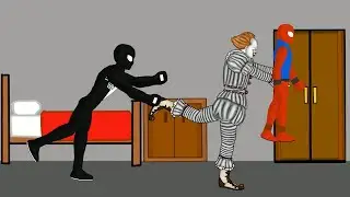 Drawing Cartoon 2-Pennywise VS Spiderman With Black Spiderman Fighting.