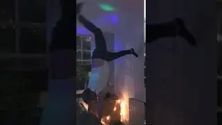 Guy Doing Handstand Over Couch Falls and Breaks Table - 1040597