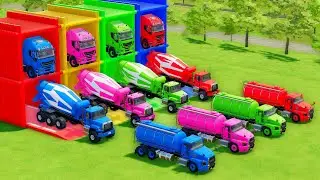 Garage with Colors - ALL MIXER TRUCK WITH DOUBLE FLATBED TRAILER TRUCK, IVECO, FREIGHTLINER, MACK