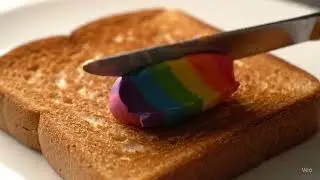 ASMR Scraping Rainbow Butter on Toast 🌈🍞