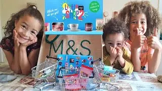 M&S LITTLE SHOP 2 COLLECTABLES UNWRAPPING  SHOPPING TROLLEY BASKET &  THE COLLECTION OF MINI FOODS