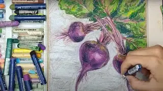 Рисую свеклу масляной пастелью | How to draw beets with oil pastels | Speed Painting