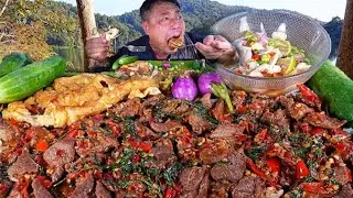 Spicy mukbang food challenge, spicy mutton mix masala curry @chachachini-b8e extra green vegetable 