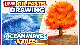 Live Art Class | Oil Pastel Ocean Waves & Tree for Beginners #drawings #oilpastelseasydrawing
