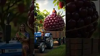 Miniature Boysenberry Juice | Tiny Punjabi Women Make Giant Fruit Juice | Hyper-Realistic Art #short