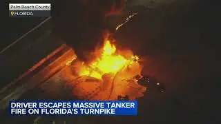 Driver escapes massive tanker truck fire on Florida turnpike