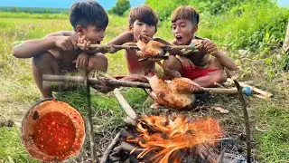 Primitive Technology  - Wild children hunted and roasted duck - delicious food