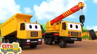 Excavator Rescue! Saving a Kitten & Fixing the Broken Truck--Tractor, Crane truck for kids.