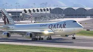 Невероятный взлёт! Qatar Cargo 747 взлетел с взлётно-посадочной полосы аэропорта Гонконга