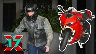 Том Круз въезжает в отель Sunset Tower на мотоцикле Ducati Panigale по возвращении в Лос-Анджелес.