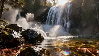 LIVE: Golden Waterfall Zen | Relaxing Nature Sounds | White Noise Room 4K