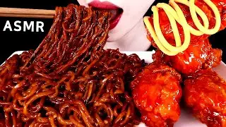 ASMR SPICY FRIED CHICKENS, TRUFFLE BLACK BEAN NOODLES 트러플오일 짜파게티, 양념치킨 EATING SOUNDS MUKBANG 먹방