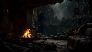 3-Hour Rain Soundscape: Sleep Induction in the Forest Cave | Campfire Ambience