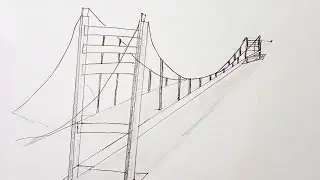 Draw the bridge Hanging cable in one-point perspective: freehand sketches