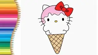 Cute Ice Cream hello Kitty 🐈  Drawing 🍦🐱 | Easy Cartoon Coloring for Kids