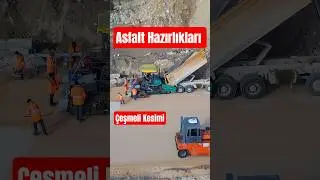 Строительство автодороги Чешмели-Кызкалеси, участок Чешмели, подготовка асфальта #шорты #шоссе #а...