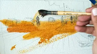 A Cozy Golden Hour Street Scene Watercolor Painting Tutorial / PAINT WITH ME