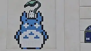 Chibi TOTORO 💙 チビトトロ x SPACE INVADERS Mosaic spotted in Paris (France) April 26 2025