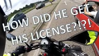 Driver SUDDENLY changing lanes... NEAR CRASH MOTORCYCLE