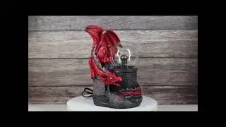 Ebros Large Dungeons Dragons Red Fire Dragon Guarding Castle Plasma Ball Lamp Statue