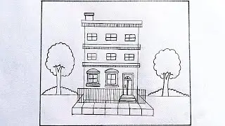 How to draw building scenery with pencil ✏️|| simple building scenery drawing trick