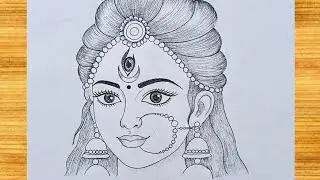 Devi Durga Maa Pencil Sketch | Goddess Face Drawing | Shading Girl Drawing | krati art 2