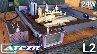 Top ATEZR L 2 laser engraver with 24W diode Z-axis automation and air pump.